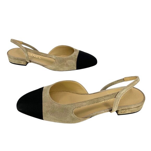 CHANEL Suede Cap Toe CC Slingbacks Size 6.5 - Picture 4 of 7